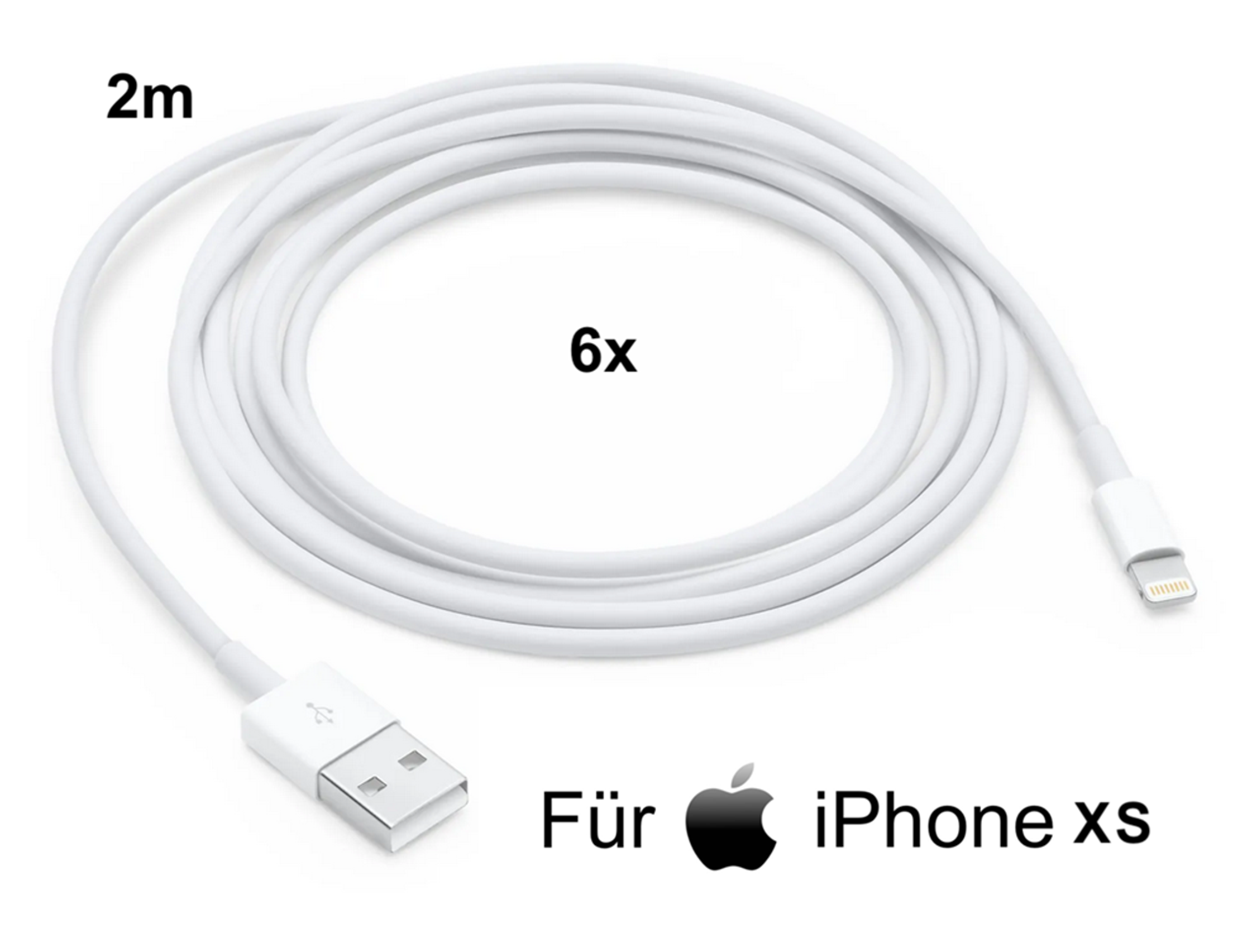 6x iPhone XS Lightning auf USB Kabel 2m Ladekabel